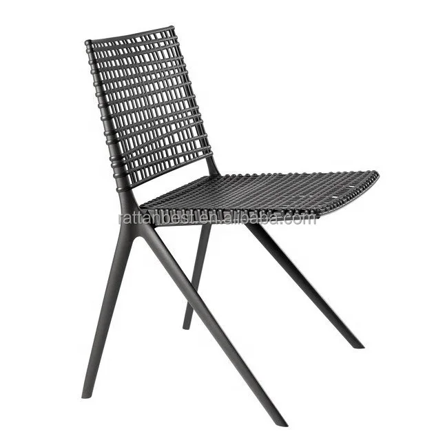 Outdoor stackable chairs with metal and rope woven seat and back for modern dining armless rope and rattan chair