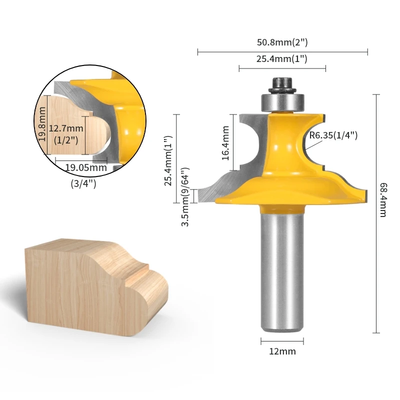 12/12.7MM Shank Handrail Molding Router Bit Woodworking Milling Cutter For Wood Bit Face Mill