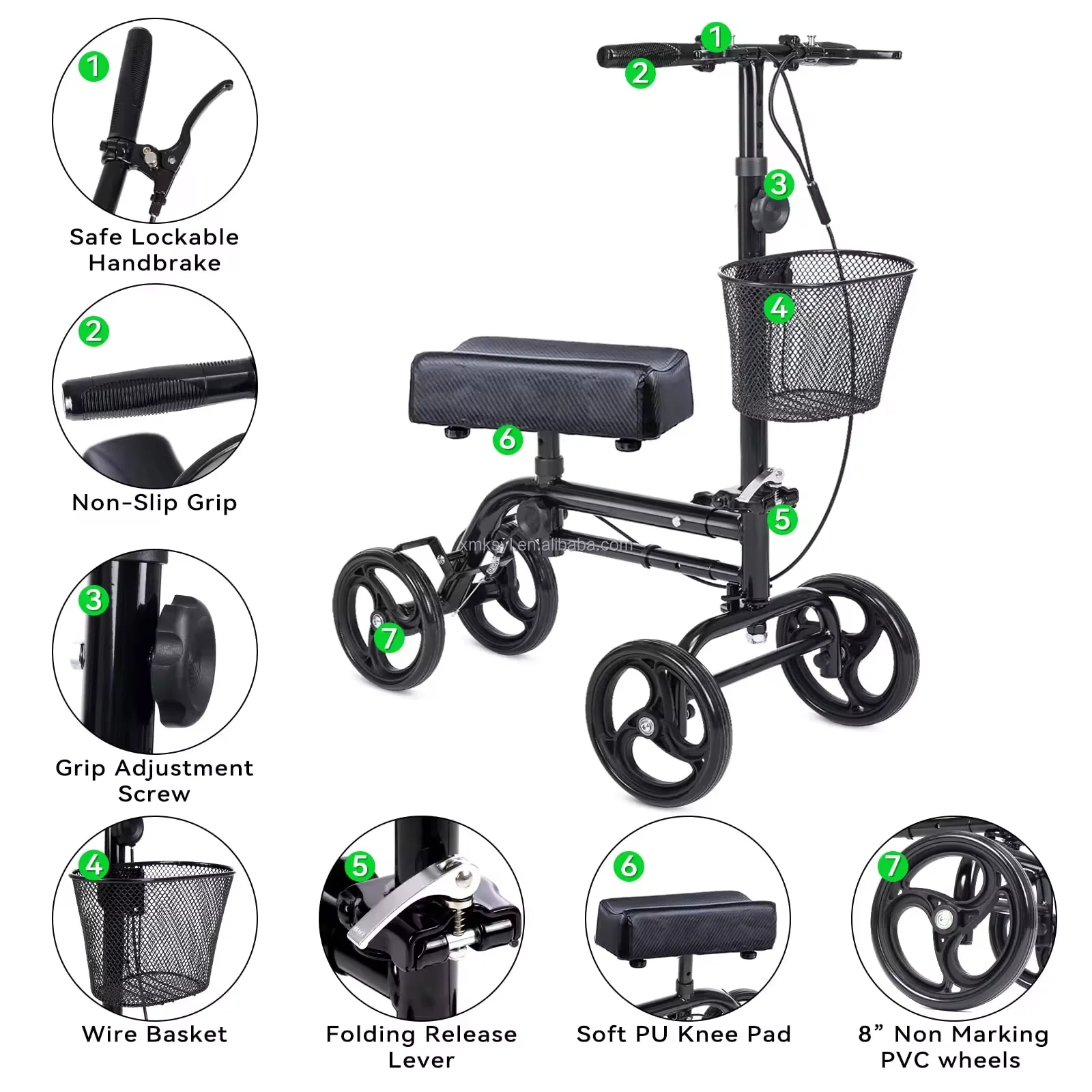 Folding Knee Scooter Handicapped Scooter for Elderly and Disabled Enhanced Comfort and Convenience