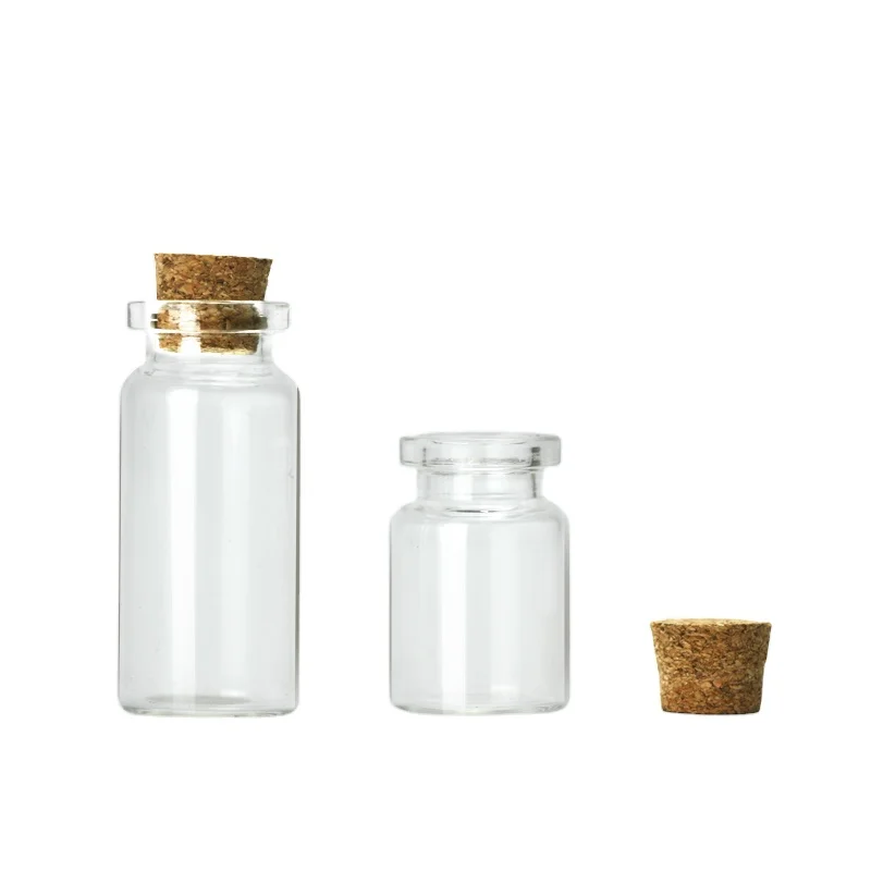 Small Empty Clear 10ml 10 ml corked glass vials  bottles With Cork Stopper for Lab Test Samples Medicine packaging