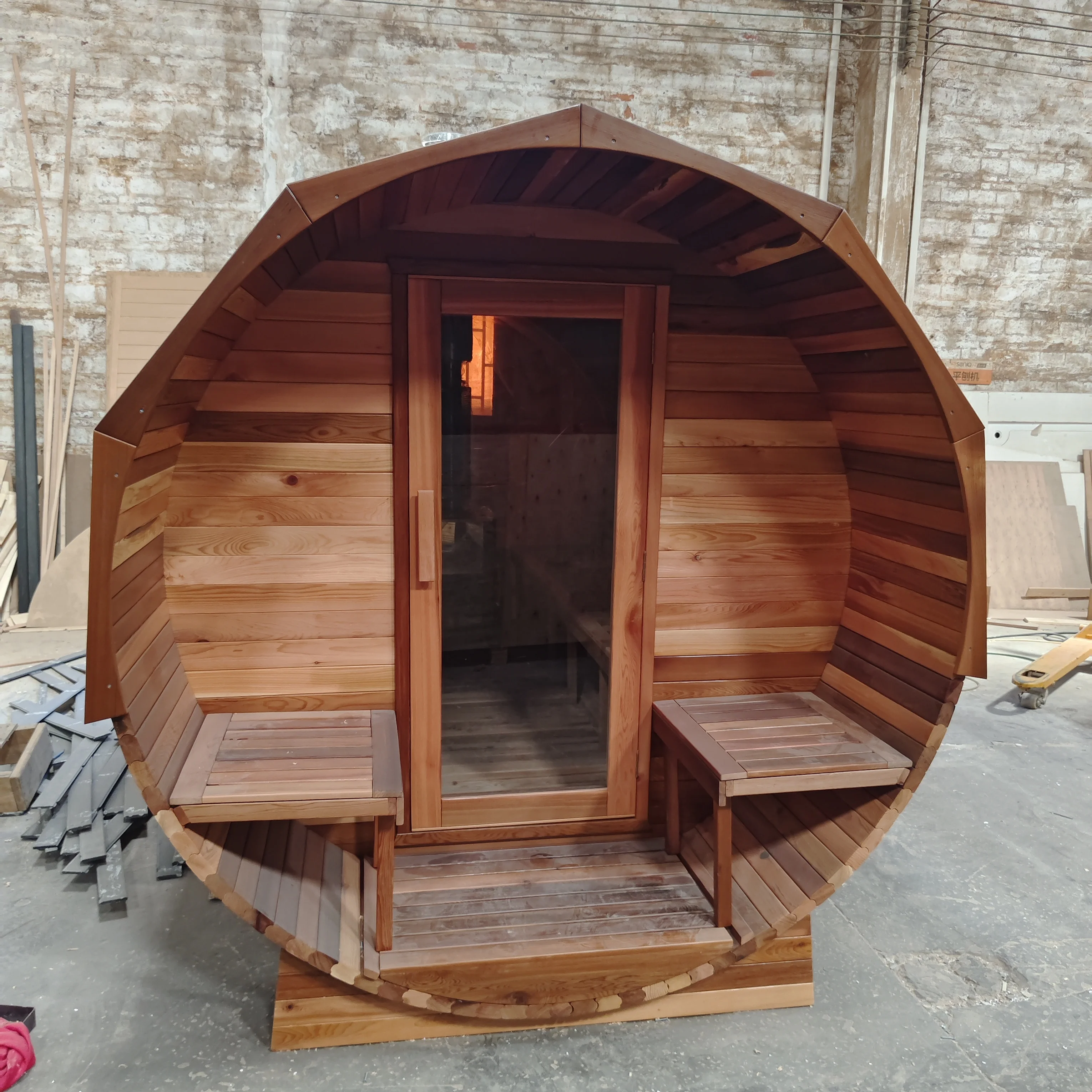 Wooden burning heater front porch bubble window traditional customization 8-10 people  outdoor barrel sauna room