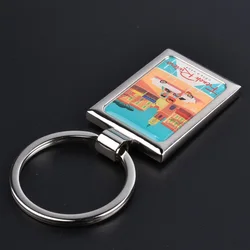 cheap custom made metal keychains Rectangular metal key chain.customized printing glue drop polly gift.
