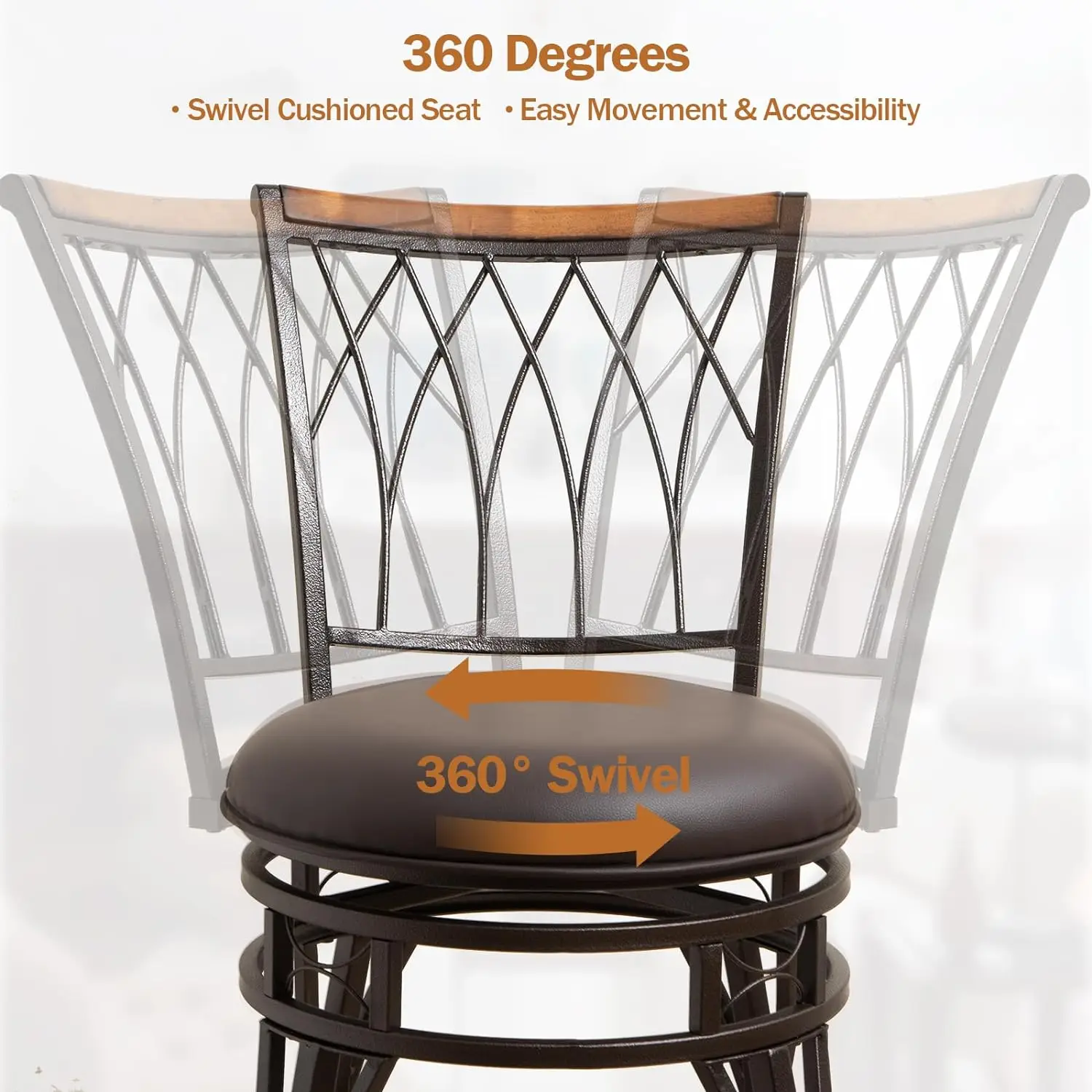 Metal Black PU Leather Adjustable swivel Bar Stool for Kitchen Island Home Pub