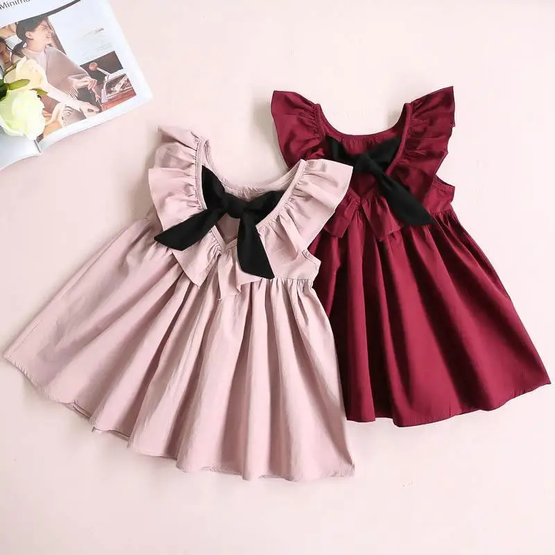 
Solid Bow Decor Ruffle Pleated Dress for Toddler Girl 