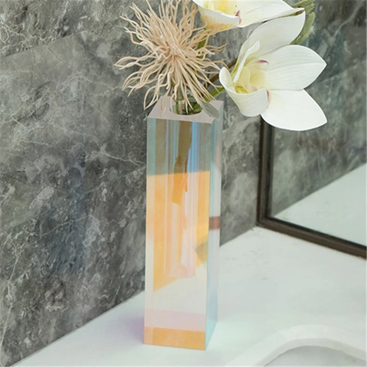 Modern art finest acrylic cuboid clear crystal flower vase luxury homes decor accessories home vase decoration