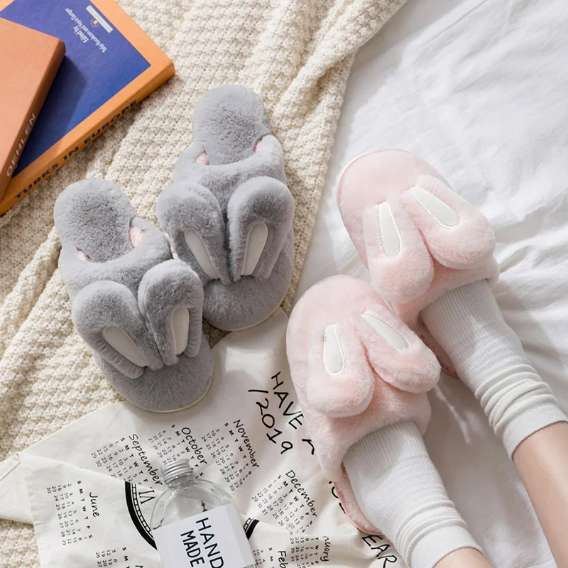 New Cute Cartoon Rabbit Plush Slippers Home Indoor Warm Anti Skid Plush Slippers