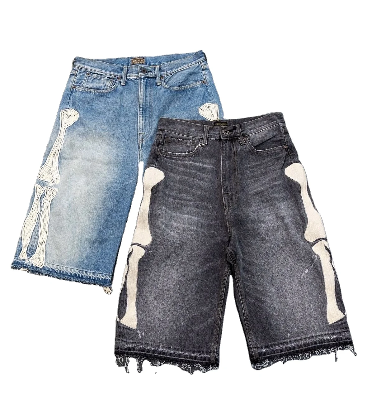 Custom High Quality Men Cowboy Knee Length 100% Algodon Distressed Washed Raw Hem Denim Ripped Jeans Shorts