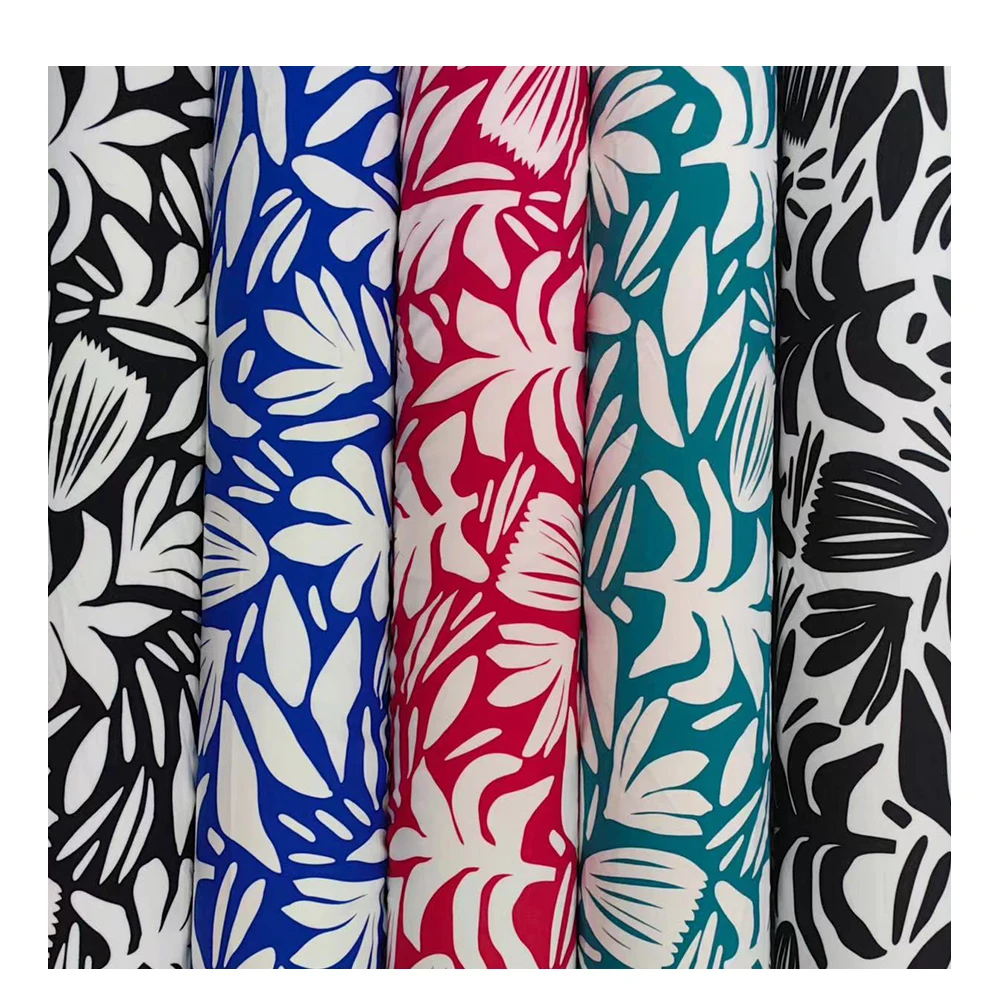 Super cheap 120gsm woven 4-way 75D 100D polyester spandex printed four 4 way stretch fabric for dress