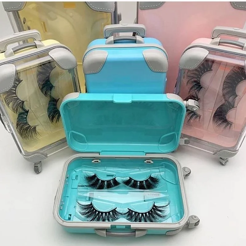 25mm Mink Eyelashes Box Private Label With Logo Eyelash Box Wholesale Customization Lashes Mini Suitcase Luggage