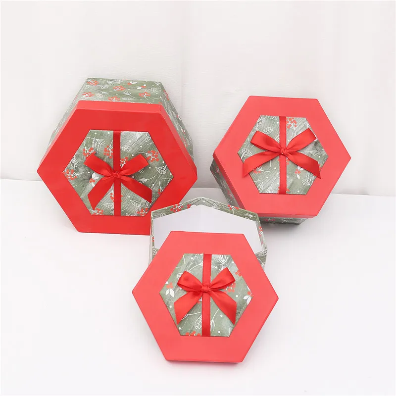 Hongxi OEM New Unique Christmas Octagon Red Designer Holiday The Xmas Special Gift Box 2021 Decoration Packaging  Set Rectangle