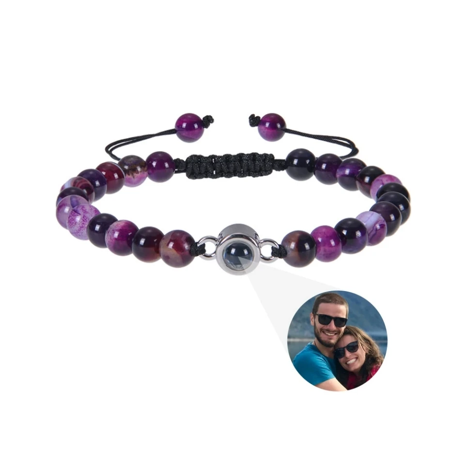 HP custom photo projection bracelet  handmade beaded bracelet 6mm natural stone projection bracelet couple