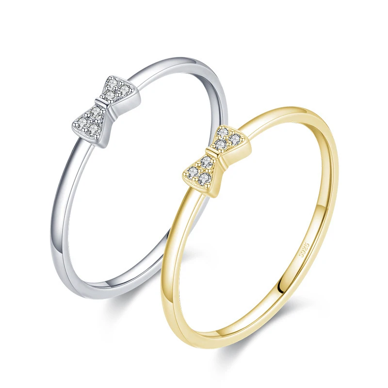 925 sterling silver personality bow ring female ins simple and versatile Hong Kong style ring tail ring