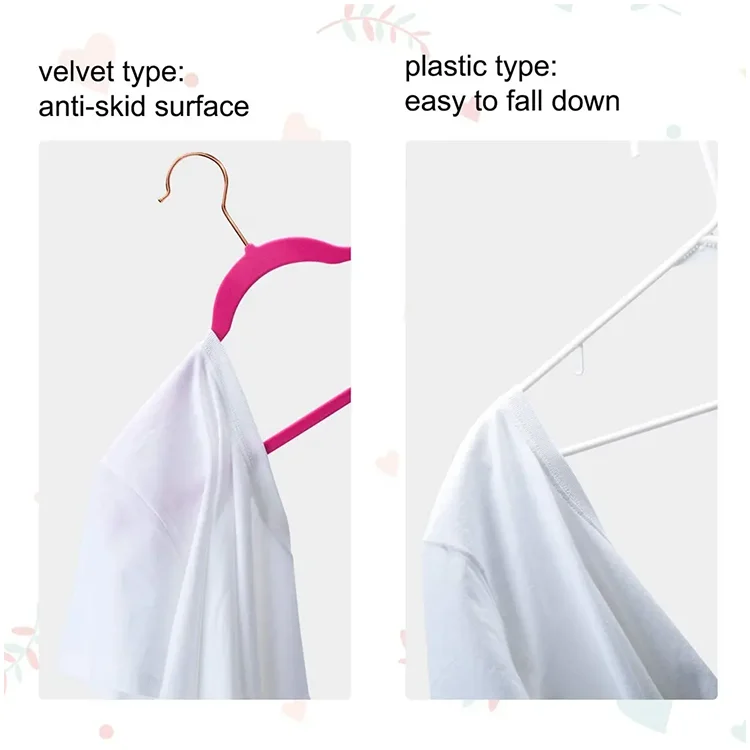 Light Weight Non Slip Rose Gold Hook Children Kids Baby Clothes Hot Pink Velvet Hanger