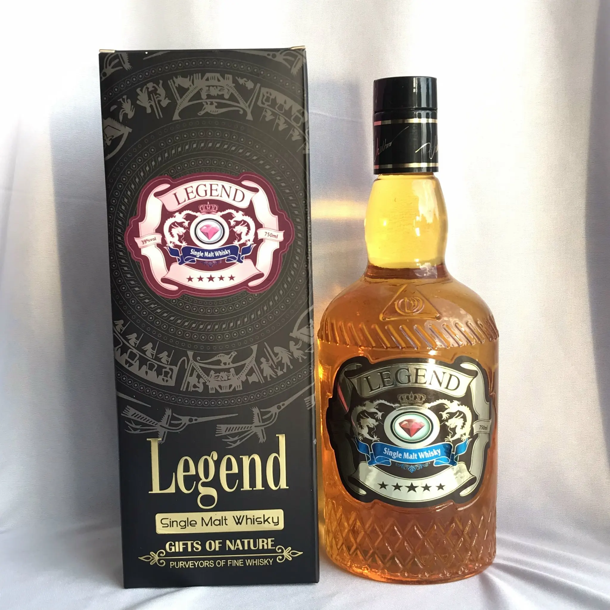 Legend Diamond Whisky Bottle With Alcoholic Beverage Grains And Herbs