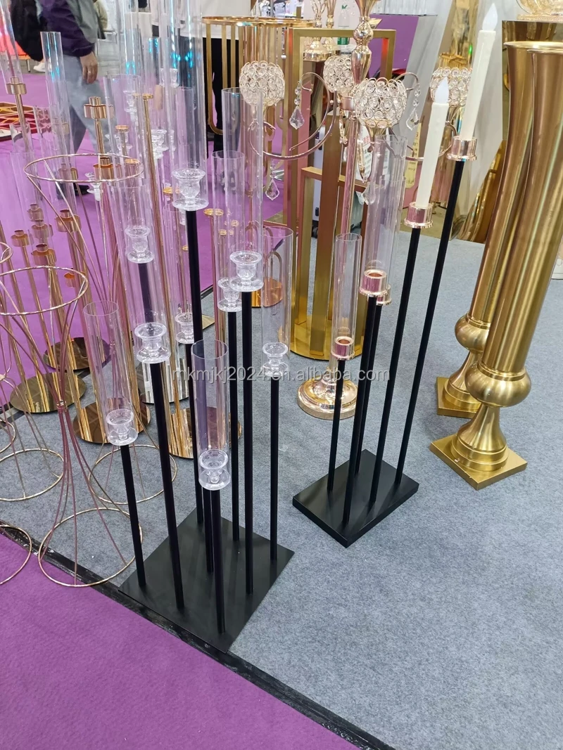 Tall Black Candle Holder Stand Wedding Props Road Lead European 9 Arms Candlestick for Wedding Hotel Home Decoration