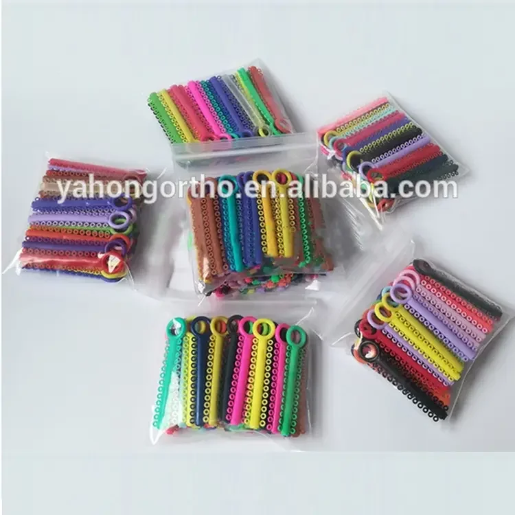 Yahong Dental Sticks Orthodontic Elastic Ligature Ties O Rings Power Chain Multi-color Rubber Plastic Elastomeric Ties for Brace