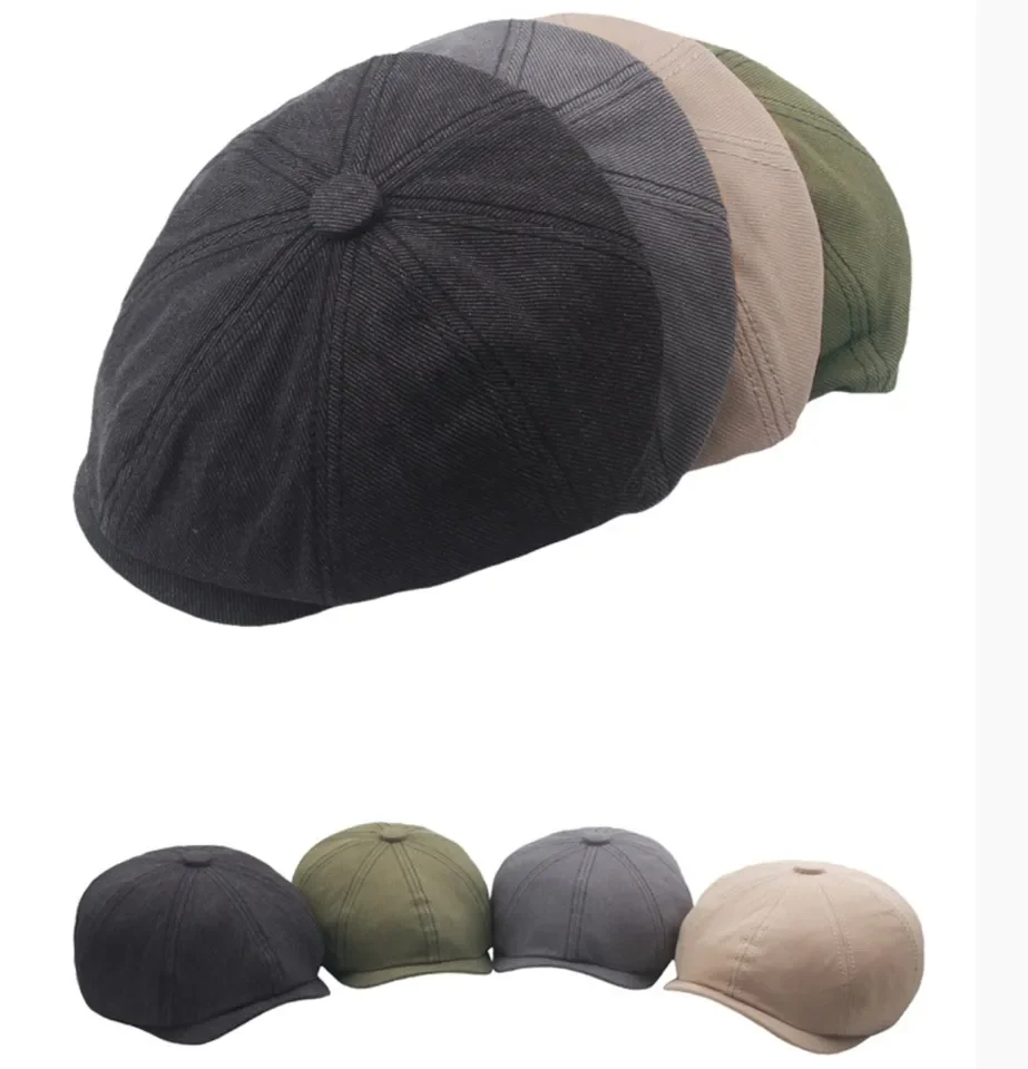 Custom Fashion Solid Colour Large Head Size 8 Panels News Boy Cap Twill Cotton Beret Hat for Men Spring Summer Outdoor Dress