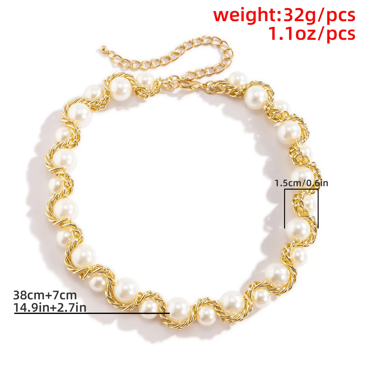 Hot Sale Single Layer Woven Pearl Choker Necklace Metal Twists Chain Baroque Pearl Necklaces