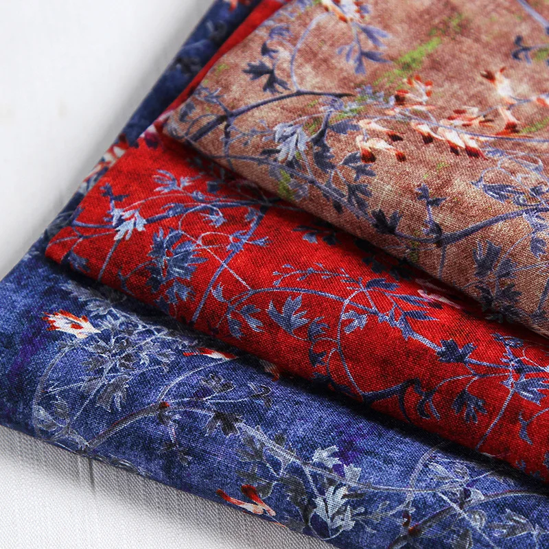 Fashion Printed 55% Cotton 45% Ramie Fabric Clothing Home Textiles Floral Cotton Ramie Fabric