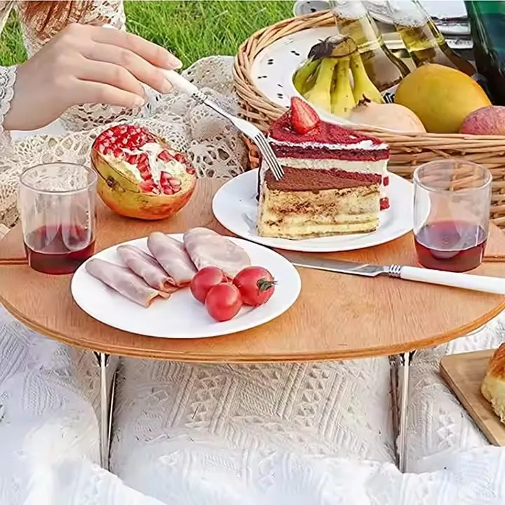 Foldable Bamboo Wine Table Picnic Basket Sets Picnic Kit Bamboo Vine Natural Wicker Basket For Outdoor Party