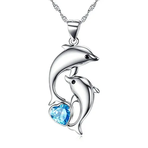 Hot Sale 925 Sterling Silver Simulated Blue Opal Whale Tail CZ Accented Pendant Necklace