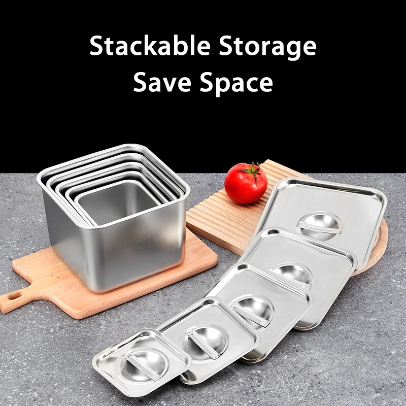 Stock Available Stainless Steel Food Spice Storage Jar Commercial Square Seasoning Box With Lid
