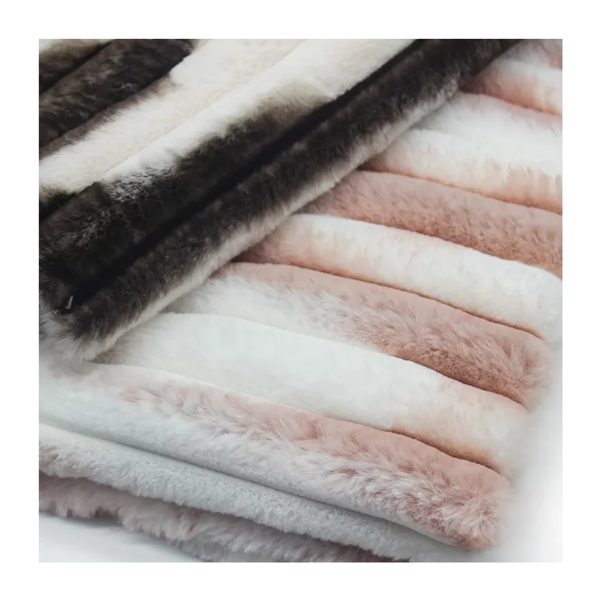 2023 Tie Dye Jacquard Factory Direct Supply manufacture custom color rabbit fur Fabric Home textile short pile faux fur fabric