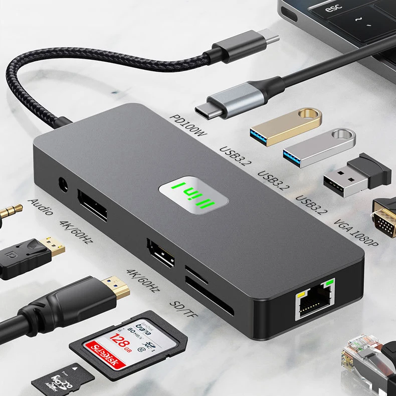 Оптовая продажа многоинтерфейсный ноутбук Настольный 11 в 1 Type C адаптер PD и Lan порт Smart USB 3 0 концентратор
