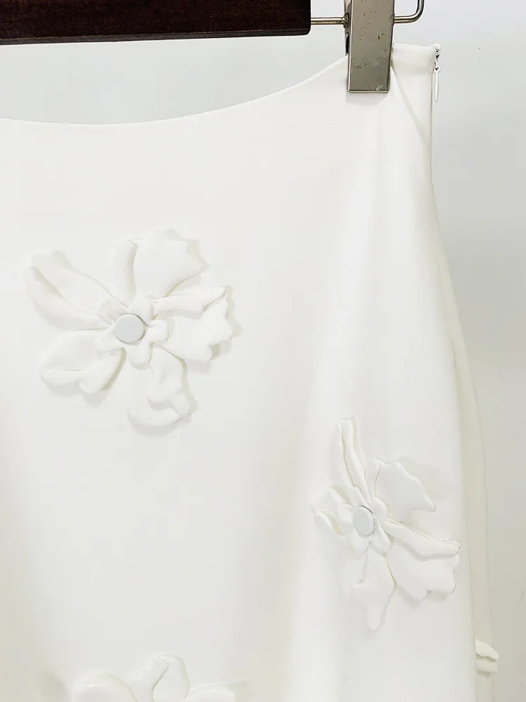 2024 new star fashion spaghetti-strap camisole top three-dimensional flower mid-length dress set two-piece set