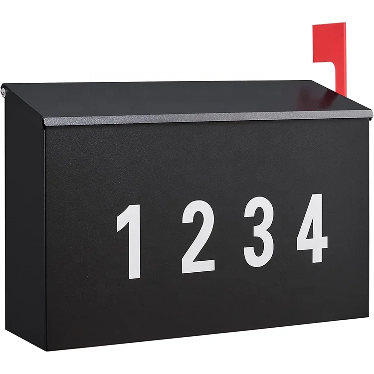 Wall Mount Mailbox with One Flag Kit and Three Sets of 0 9 Mailbox Number Stickers Galvanized Steel Rust Proof Metal Post Box