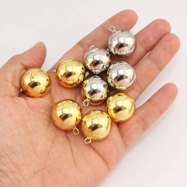 JS1716  Chunky Big Large 20mm 18k Gold Platinum Plated Silver Tone Over Brass Plain Geometric Orb Sphere Ball Charm Pendants
