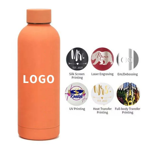 Double Wall Insulated Thermos Bottle Soft Rubber Paint Small Mouth Stainless Steel Water Bottle 500ml 750ml 1000ml