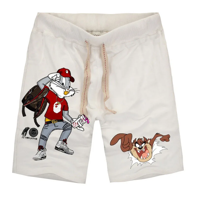 Пользовательские комиксы с логотипом из 100% хлопка для бега, спорта, фитнеса, короткие спортивные штаны, свободные до колен, Мультяшные шорты для мужчин