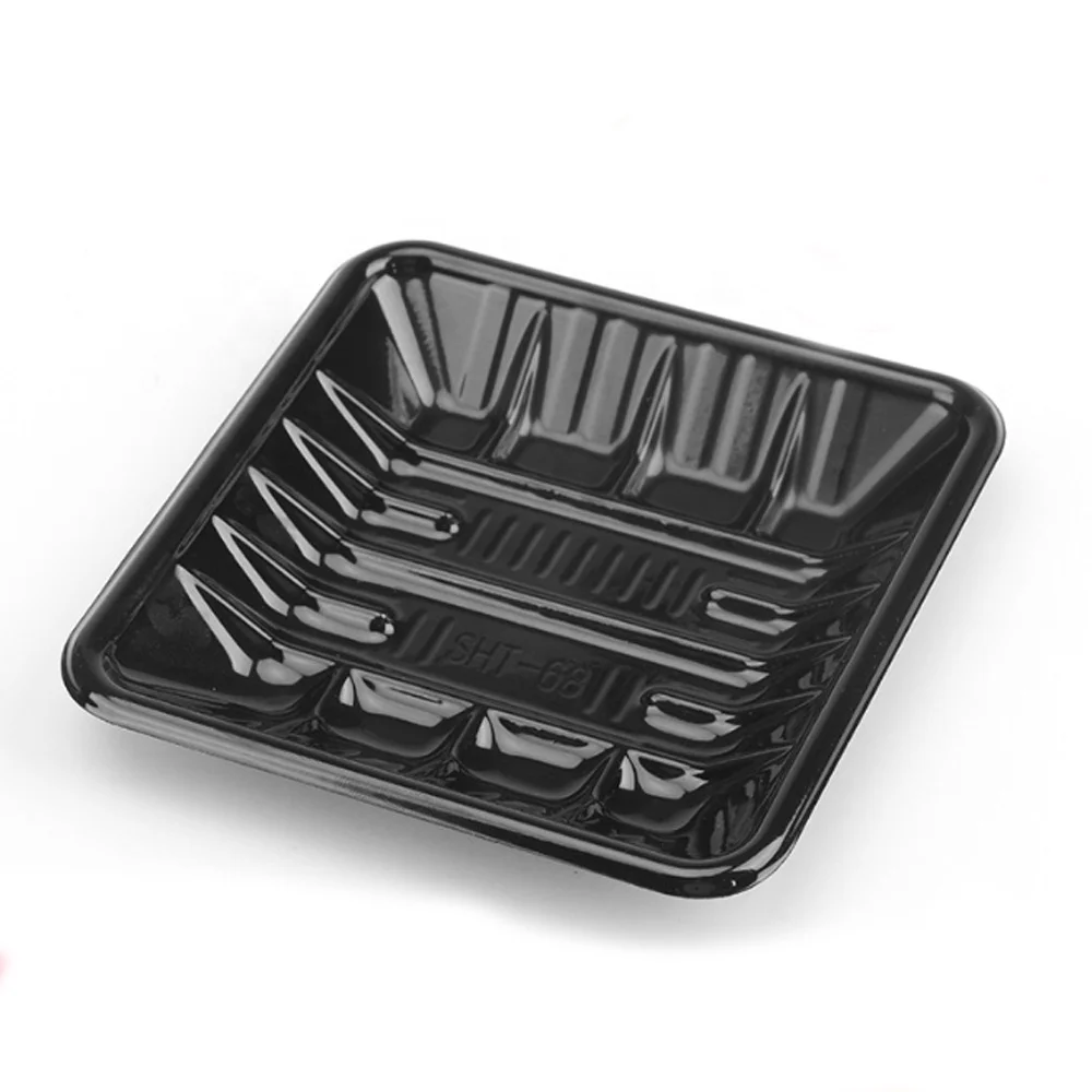 
Hot sale for supermarket RPET/PET flammulina black disposable plastic vegetable tray 