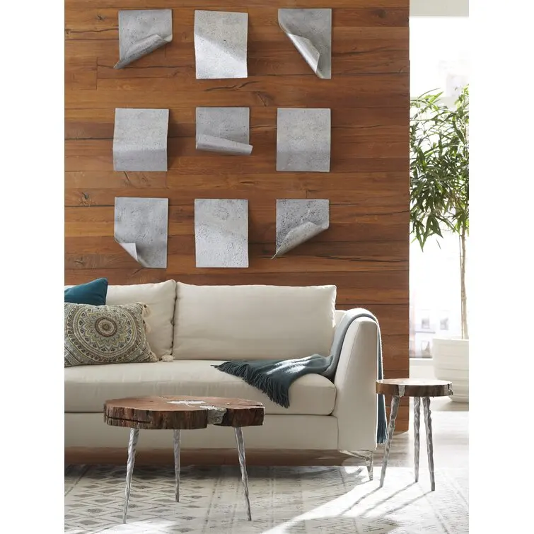 Modern simple tripod metal inlaid wood brown coffee table, placed in the living room and study more practical.