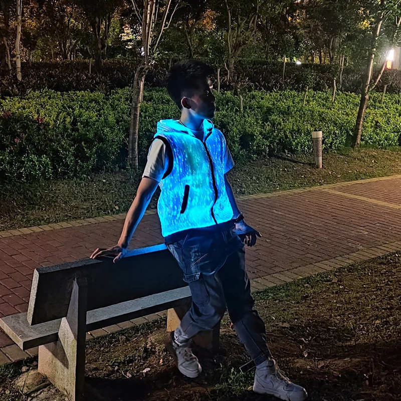 wholesale new design hot selling dance wear hip hop dress festival outfit optic fiber fabric led hooded jacket