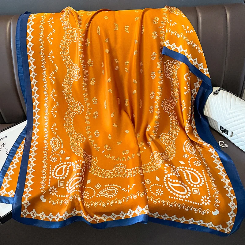 Wholesale hot sell new ladies designer silk scarves elegant flower printed silk hijabs Muslim women custom neck silk scarf shawl