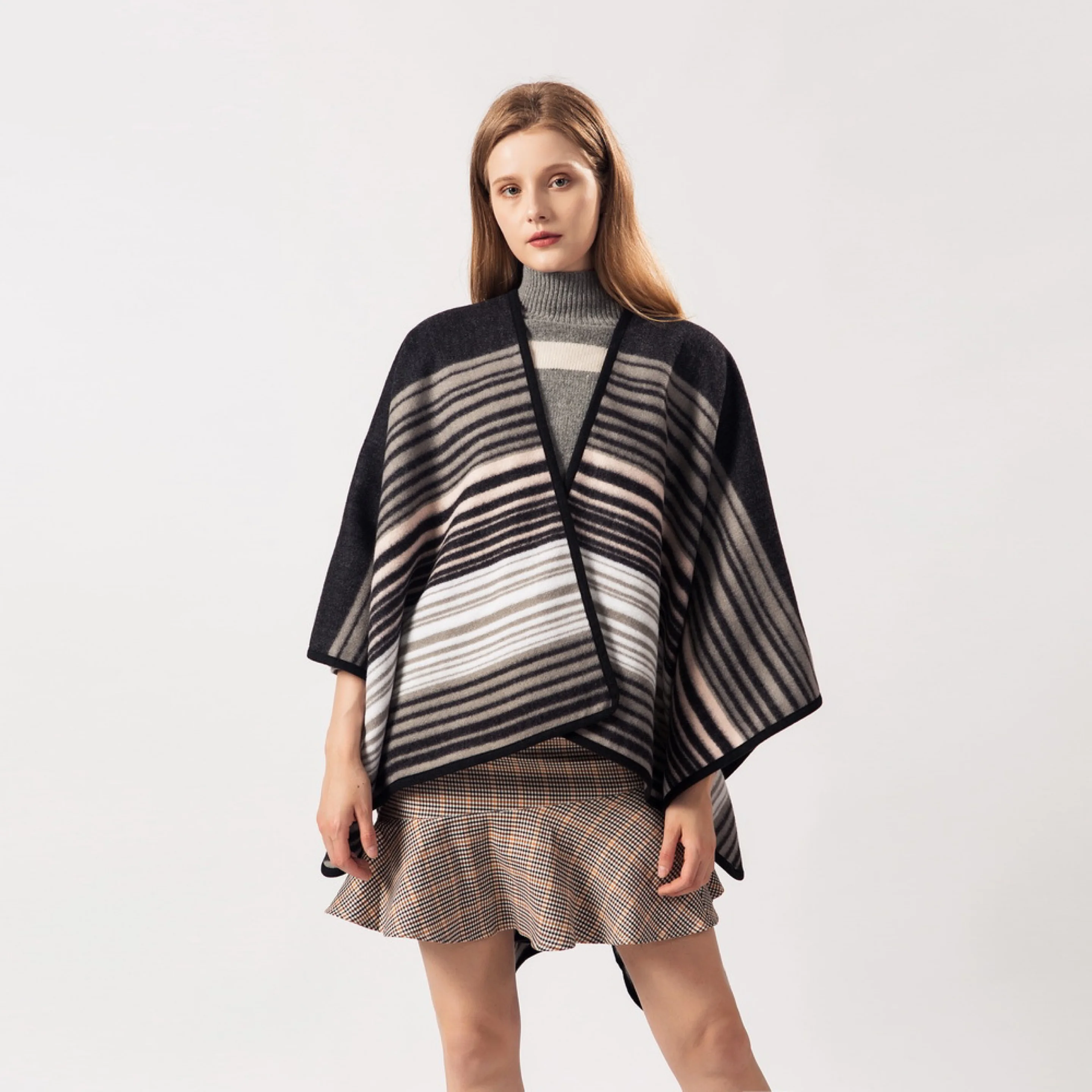 New Arrival Winter Warm Poncho Shawl Casual Open Front Sleeve Cape Cloak For Women