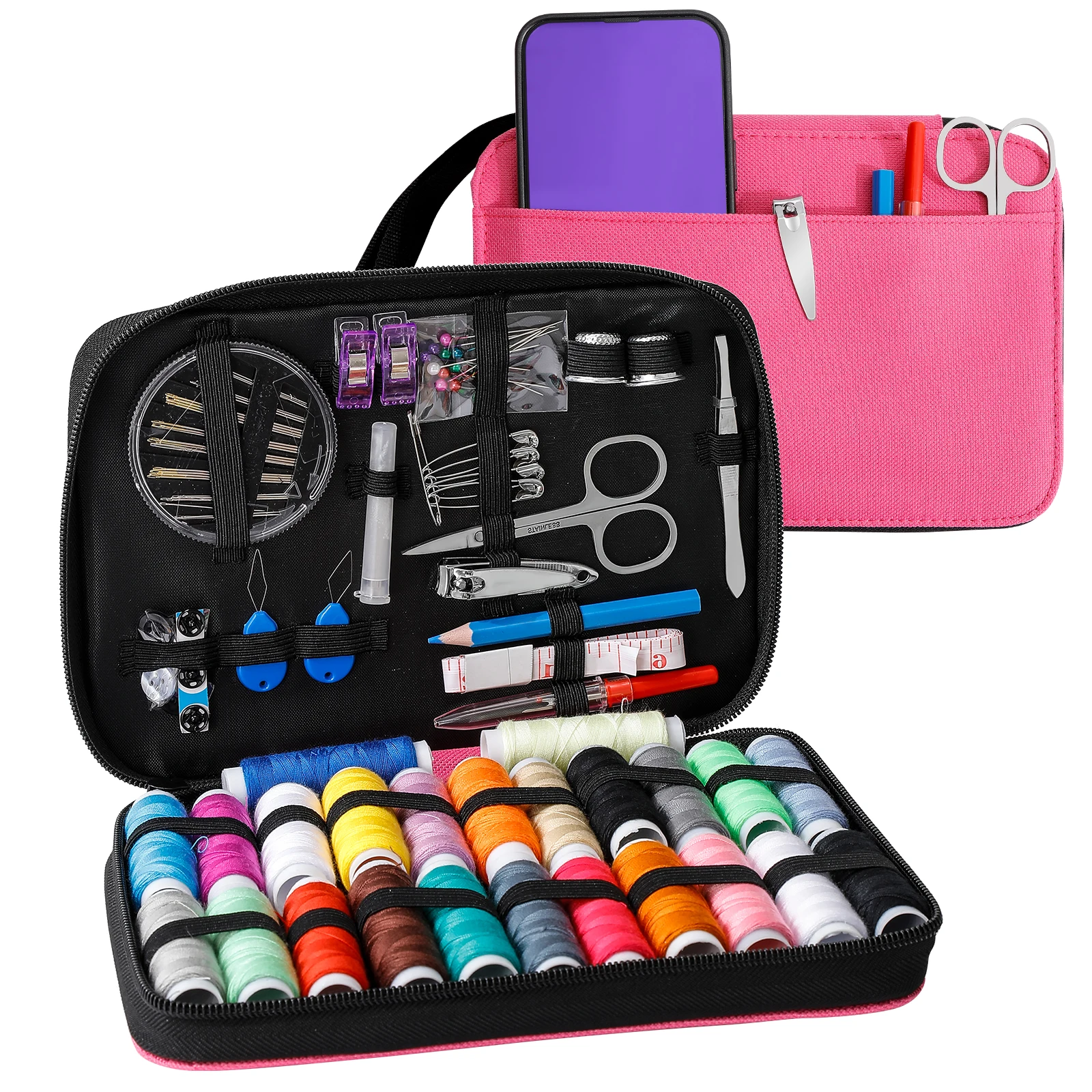 Portable DIY 95pcs sewing kit accessories and Wholesale portable sewing kit,with Thread needle scissors