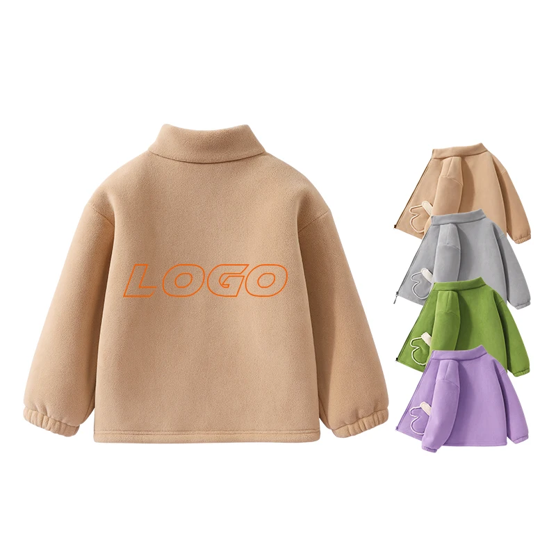 Spring Winter Boys Fleece Jacket Outdoor Warm Toddler Kids Unisex Stand Collar Polar Fleece Full-Zip Cute Jackets