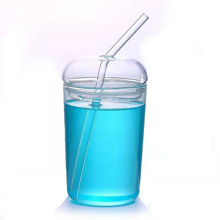 Clear Glass Cup With Drinking Straw Heat Resistant High Borosilicate