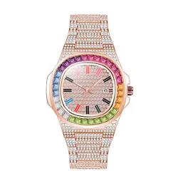 Hip Hop Diamond Mens Fashion Luxury Brand Date Quartz Watch Wholesale diamond watches