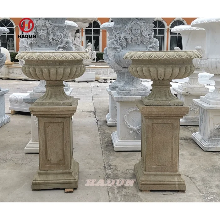 Outdoor Natural Stone Hand Carving Marble Granite Flower Pot