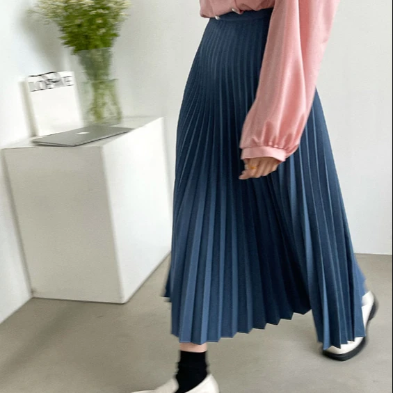 New Style Fashion Casual Autumn Women Clothing Wholesale High Waist Zipper Midi Korean Pleated Skirt