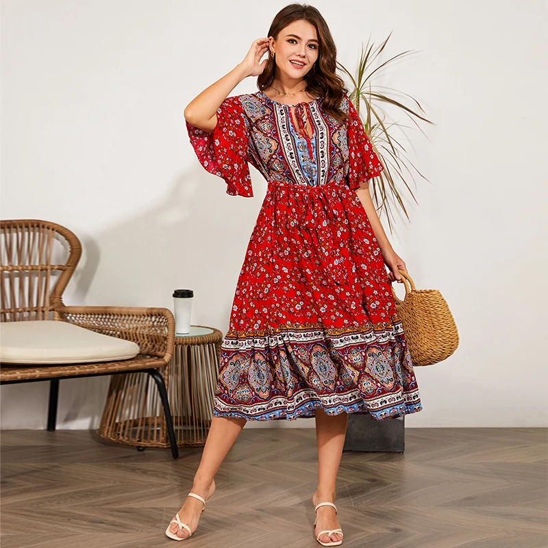 Hanni New Lady Plus Size Summer Dresses 2xl 3xl 4xl 5xl Wholesale Fashion Casual Boho Plus Size Dresses For Fat Women