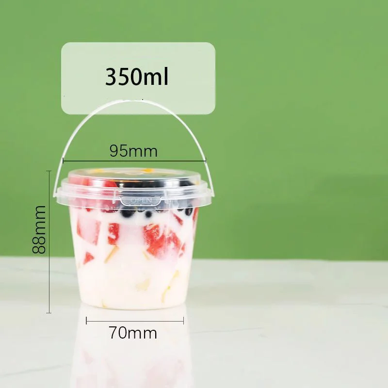 Custom Logo Printed Disposable PP Clear Party Bucket 500ml 700ml 1000ml Plastic Cup with Handle and Lid for Tea Juice Milk