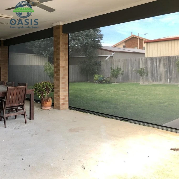 Oasis Smart Electric Ziptrack Exterior Curtain Windproof Motorized Screen Roller Shade Blinds For Window Patio