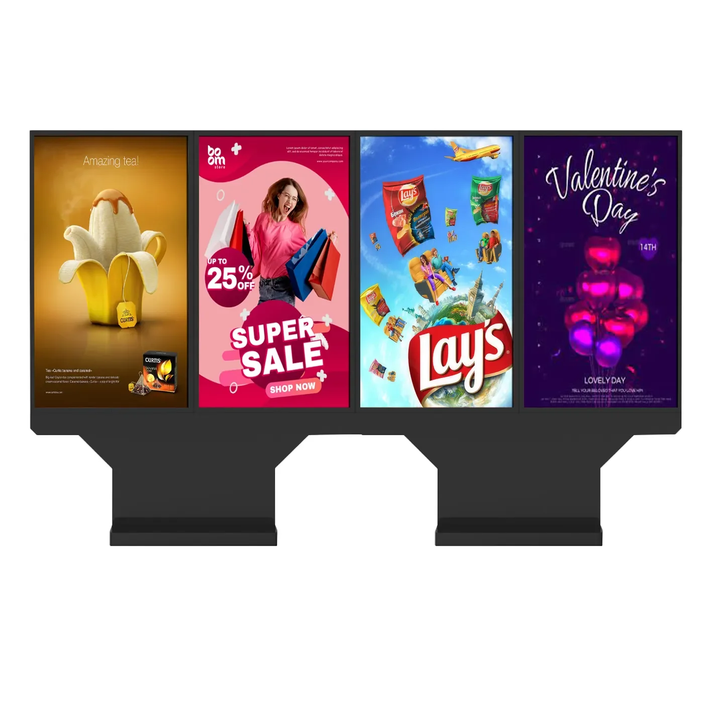 Outdoor 55 inch 4K 3000Nits Waterproof Triple Screen Drive Thru  KFC Fast Food Cafe Menu Boards Display LCD Digital Signage