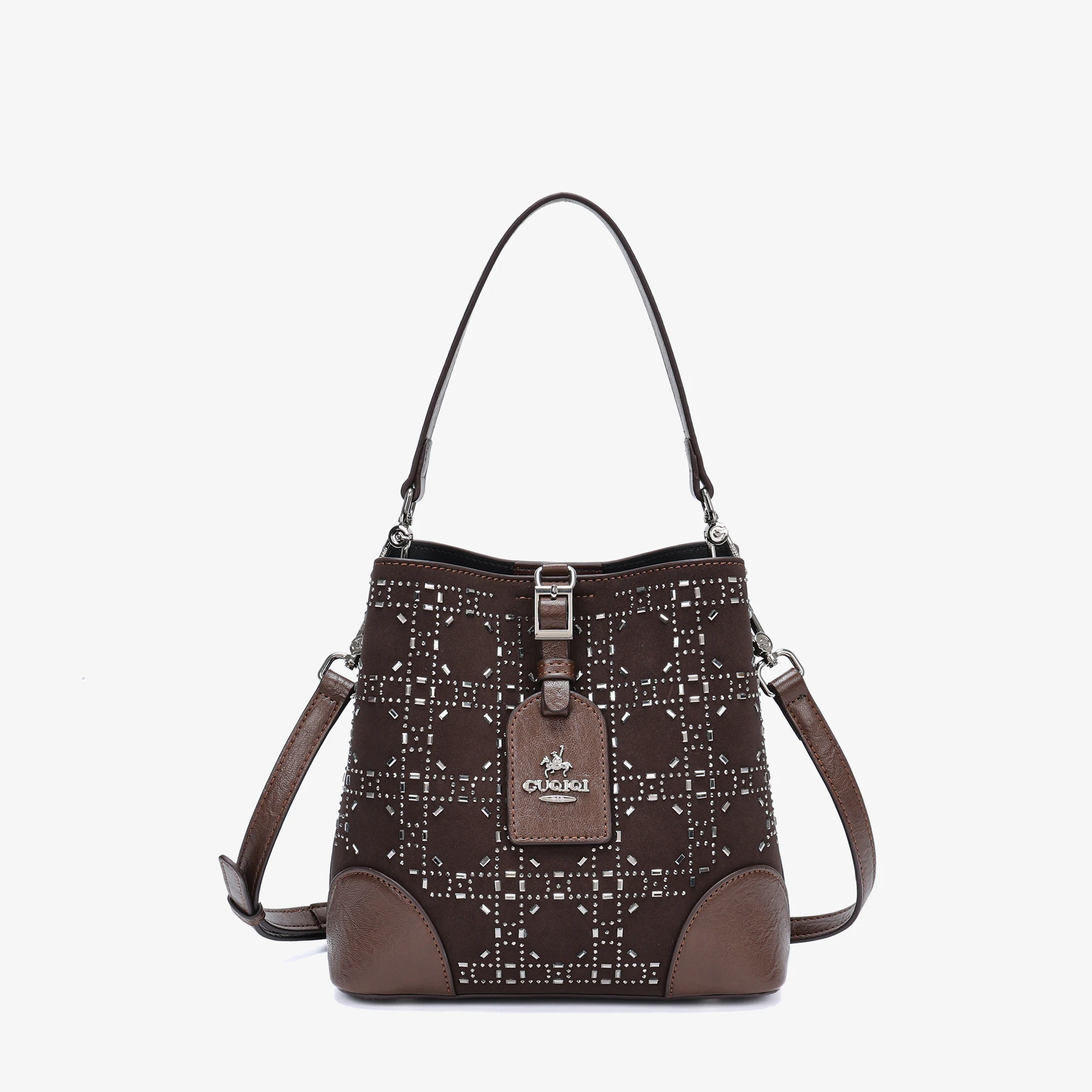 Handbag Manufacturer Custom Women Handbags 2024 Fashion Rhinestones Geometric Pattern Hand Bags Ladies Bucket Bag