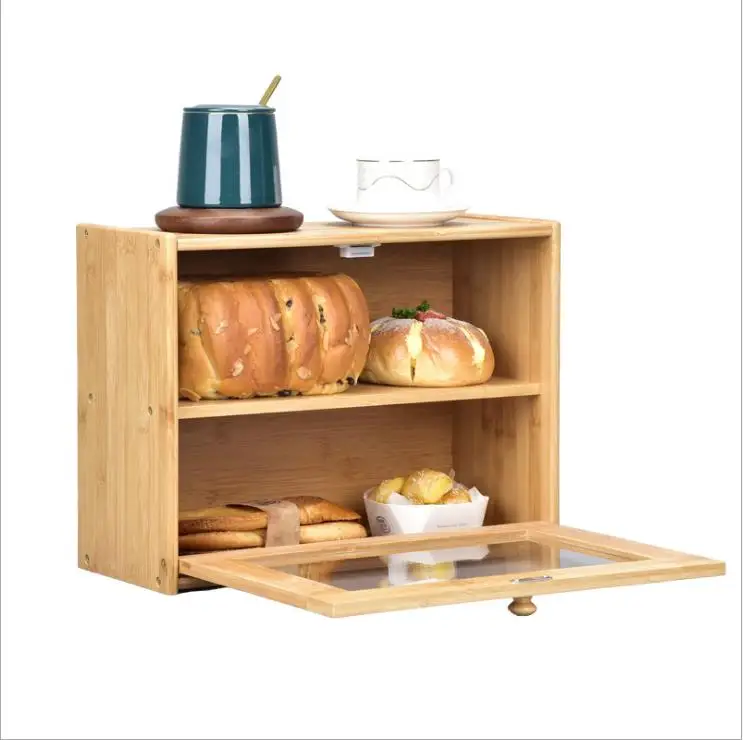 Kitchen supplies multifunctional household bamboo cabinets large capacity double-layer bread storage box